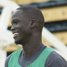 Matthew Dellavedova (left) and Thon Maker (right) will have key roles to play for the Boomers in their FIBA World Cup qualifiers in Melbourne.