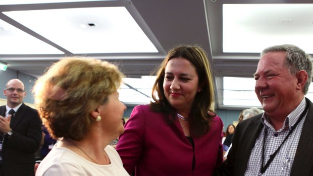 Tim Mulherin (right) with then-opposition leader Annastacia Palaszczuk and Bundamba MP Jo-Ann Miller in 2015.