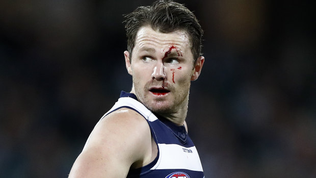 First blood: Patrick Dangerfield was forced from the ground in the second term.