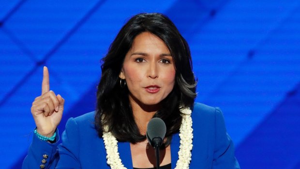 Tulsi Gabbard speaks at the Democratic National Convention in Philadelphia. 