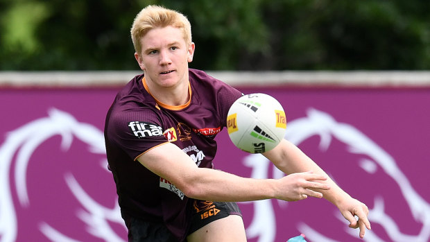 Tom Dearden trains with the Broncos.
