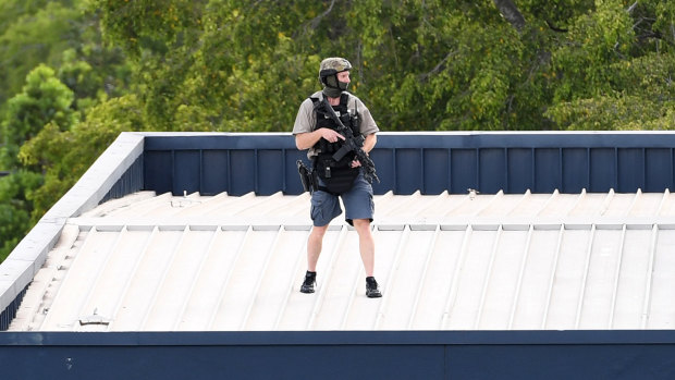 A SERT officer on the hotel roof during the stand-off.