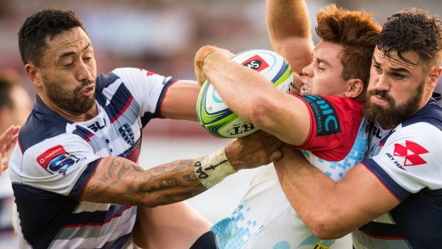 Quite the journey: Andrew Kellaway is picked up by the Rebels – his new side – while playing with the Waratahs.
