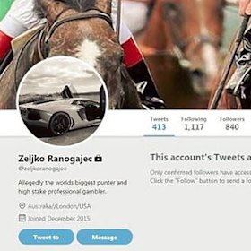Zeljko's Twitter page featuring his million-dollar Lamborghini.
