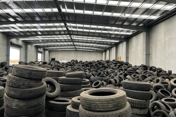 This warehouse full of abandoned tyres is the subject of an Environment Protection Authority investigation. 