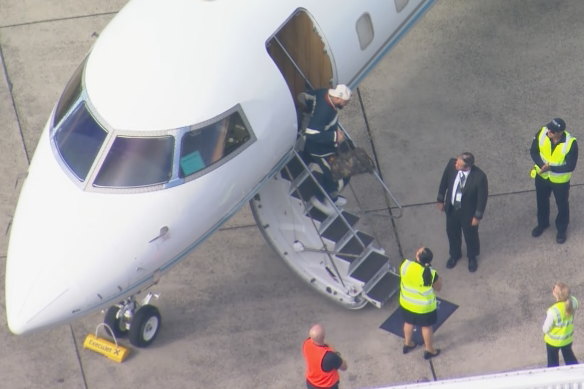 A jet carrying Travis Kelce arrives in Sydney.