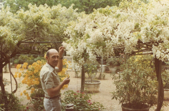 Peter Valder in the wisteria garden at Nooroo.