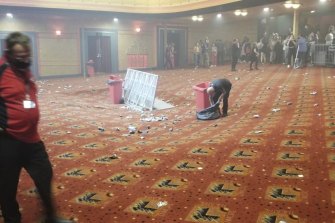 Scenes shortly after the floor at the Enmore Theatre collapsed on Thursday night.