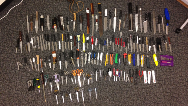 Knives, scissors and other weapons seized by Metro North staff.