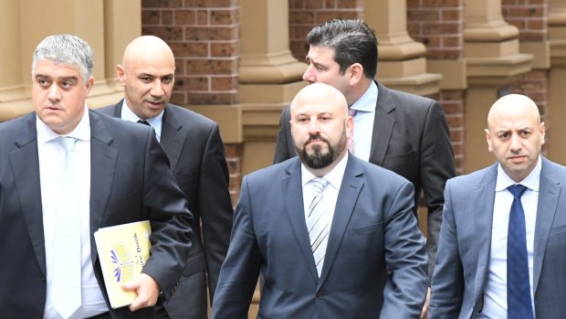 From left, lawyer Nick di Girolamo, Moses Obeid, Eddie Obeid jnr, lawyer Tim Breene (back) and Paul Obeid at the Supreme Court for their unsuccessful battle against ICAC.