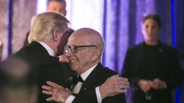 President Donald Trump and Rupert Murdoch at a dinner in New York City in 2017.