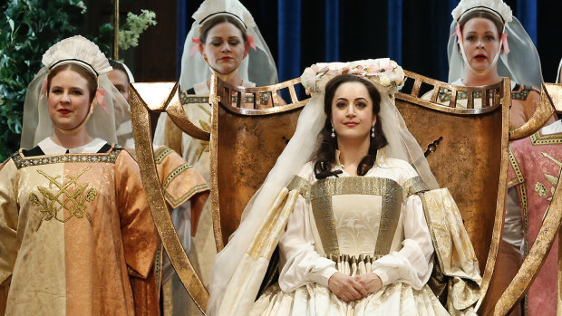 Natalie Aroyan as Eva and the Opera Australia ensemble in  Opera Australia's 2018 production of Wagner's Die Meistersinger