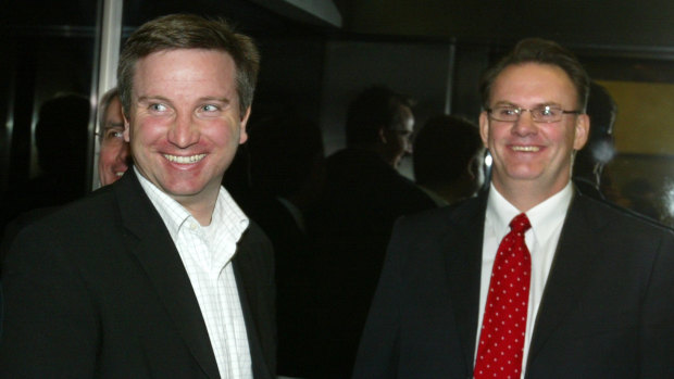 Simon Banks, left, with then opposition leader Mark Latham in 2004.