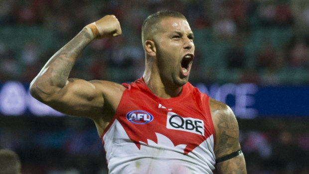 Buddy brilliant: Lance Franklin booted three goals against the Crows, almost single-handedly dragging Sydney back into the contest.