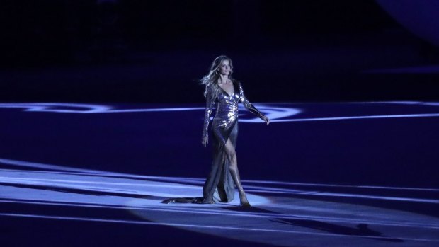 Gisele Bundchen walks on stage as 'The Girl from Ipanema' during the opening ceremony for the 2016 Summer Olympics in Rio de Janeiro.