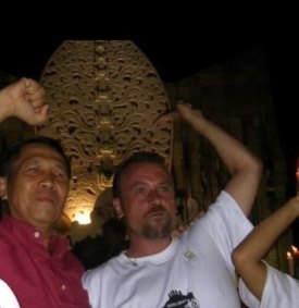 Dallas Finn, right, with Made Mangku Pastika, the former police chief and governor of Bali who led the investigation into the bombings in 2002.