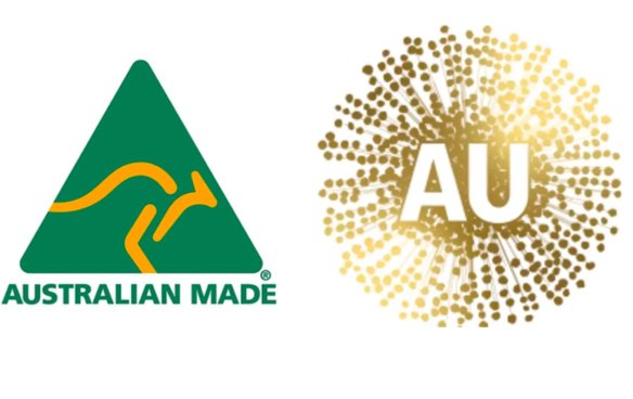 The green and gold kangaroo (left) and the new Australia logo approved by Trade Minister Simon Birmingham.
