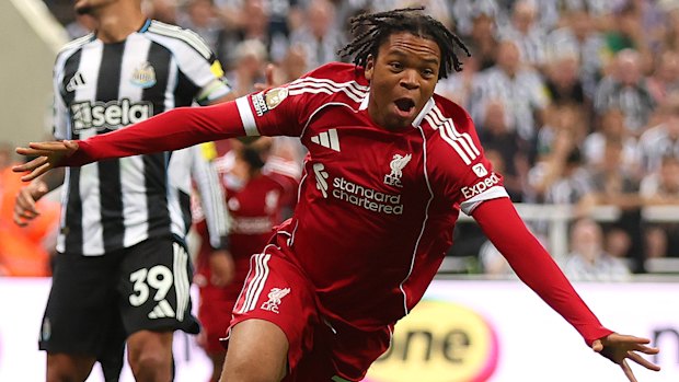 Rio Ngumoha celebrates after scoring the winner.