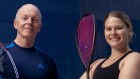 Game time: Dexus chair Warwick Negus and squash pro Jess Rogerson on a specially constructed court in Martin Place ahead of the 2024 Australian Open 