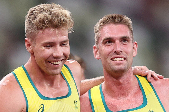 Dubler and Moloney celebrate together after the 1500.
