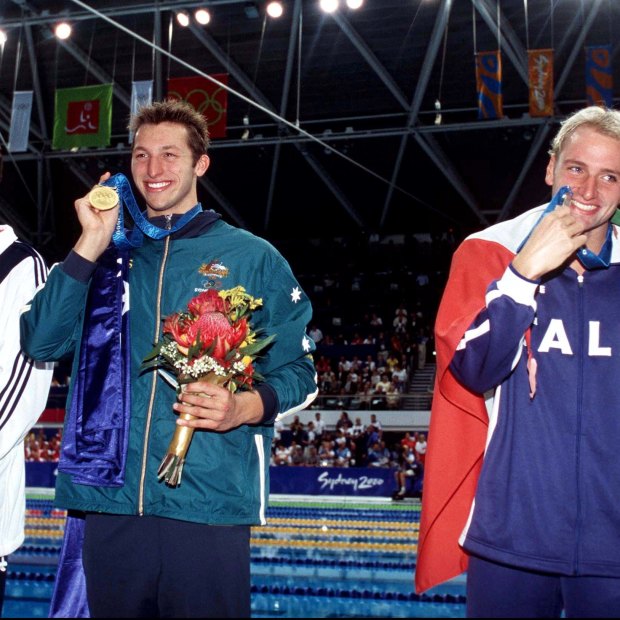 Ian Thorpe after winning gold in the 400m freestyle at the Sydney 2000 Olympics.