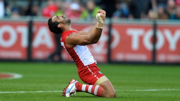 Adam Goodes at the end of the 2012 grand final.