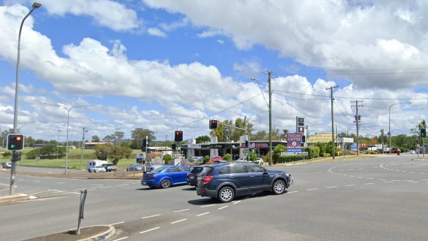 The intersection of the Bruce Highway and Monkland Street in Gympie where Tylor Bell was fatally stabbed.