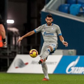 Canberra export George Timotheou playing for Schalke 04 at the Zenit Arena in Russia. 