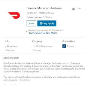 LinkedIn job ads for DoorDash in Australia.