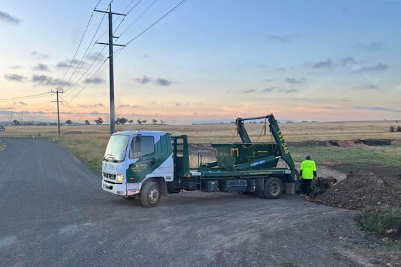 A tipper truck visits the leased farm property in Wollert.