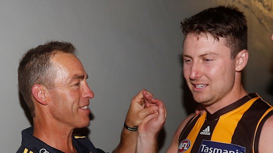Alastair Clarkson (left) with Liam Shiels at Hawthorn.