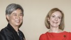Foreign Minister Penny Wong with her UK counterpart and prime ministerial hopeful Liz Truss at the G20 in Indonesia.