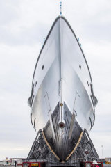 The bow of James Packer's new superyacht, four years in the making.
