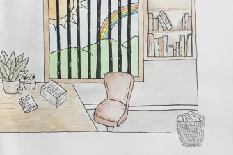 Drawing of learning at home by Hannah Lemon, year 9.