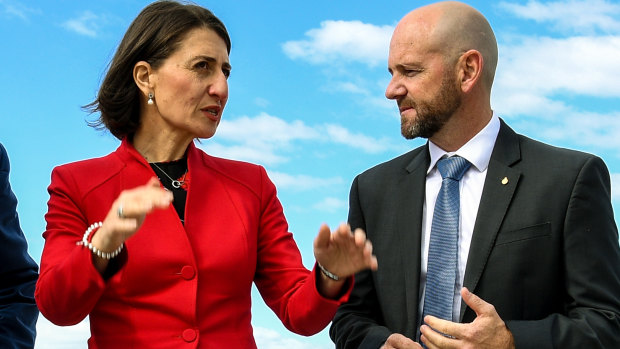 Primary Industries Minister 
Niall Blair with Premier Gladys Berejiklian, as the government unveiled its marine park plans last month. 