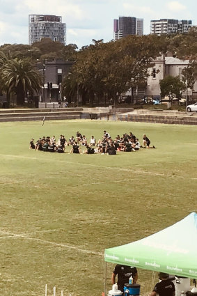 Circle of trust ... the Souths No. 1 addressed the group after training on Monday.