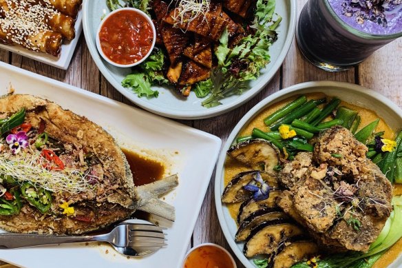 Vegetarian kare-kare (far right) at Inigo’s Kitchen, Bexley.