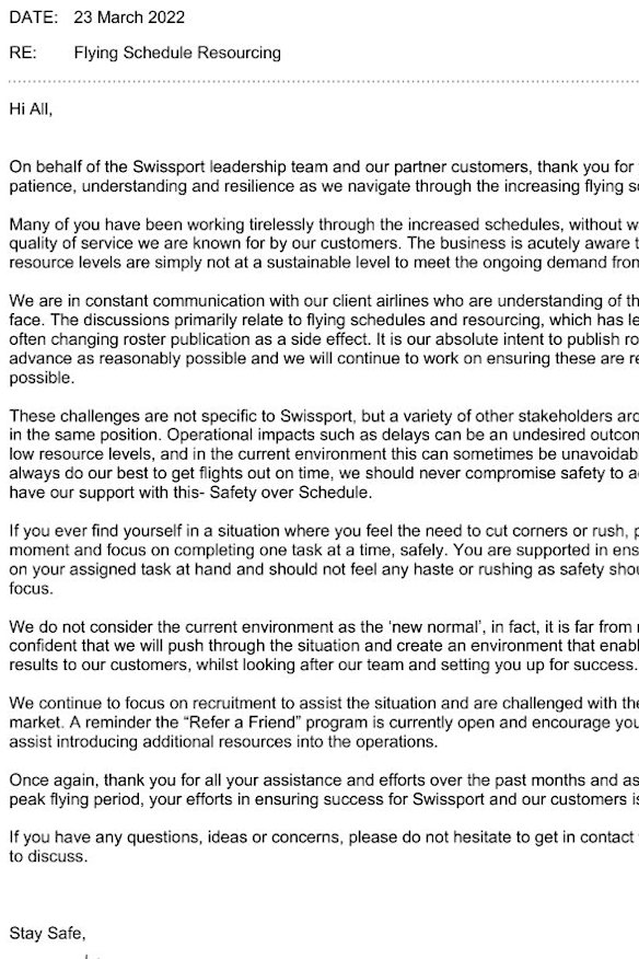 One leaked email sent to staff on March 23. 