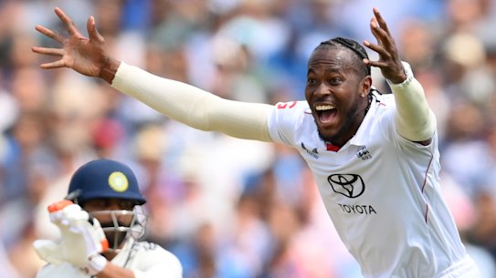 Jofra Archer in the third Test match between England and India at Lord’s earlier this month.
