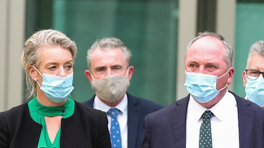 Nationals deputy leader David Littleproud, at right, expects a majority in the party room will decide the position on net zero.