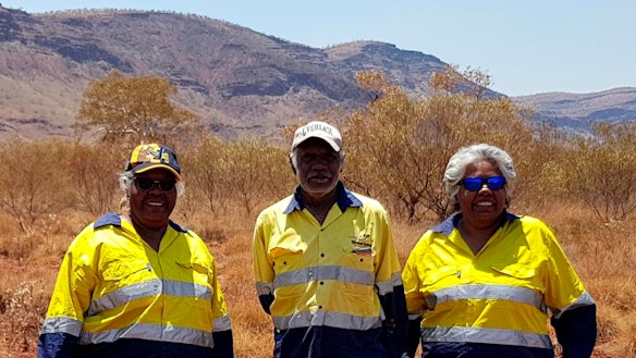 Traditional owners July Hicks, Dennis Hicks Senior and Jocelyn Hicks on country. 