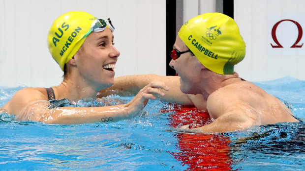 Emma McKeon with Olympic teammate Cate Campbell.