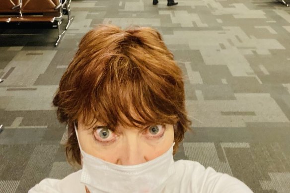 Kathy Lette in her final moments of freedom before hotel quarantine.