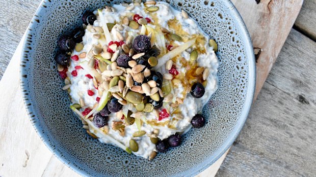 Prep bircher muesli (overnight oats) ahead, but vary the toppings.