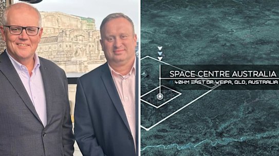 AFR Scott Morrison and Space Centre Australia ceo James Palmer.