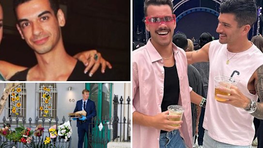 Beau Lamarre-Condon, Jesse Baird, Luke Davies and the Paddington home where police allege the double murder took place.