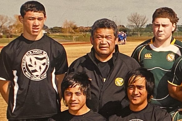 Joey Manu (far left) and the Tokoroa High School team of 2011 at the tournament that changed everything.