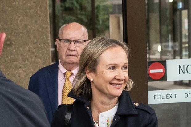 Andrew Findlay’s father David Findlay and sister Georgia Moffatt leave the Supreme Court of NSW on Monday.