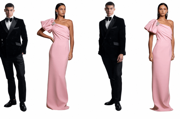 Black tie for men from Farage and women from Rebecca Vallance.