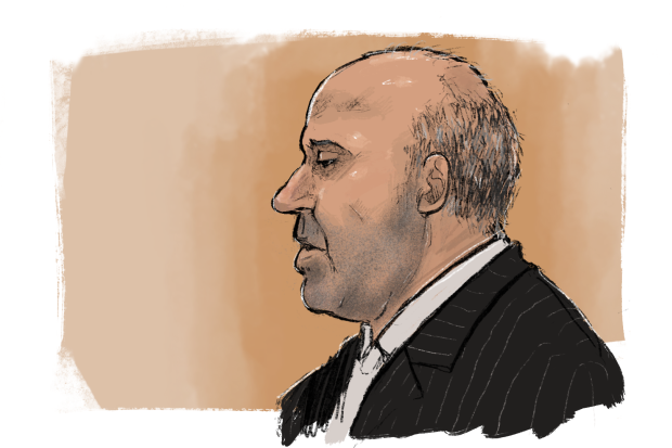 A court sketch of Tony Mokbel, who appeared in court for his appeal trial on Tuesday.